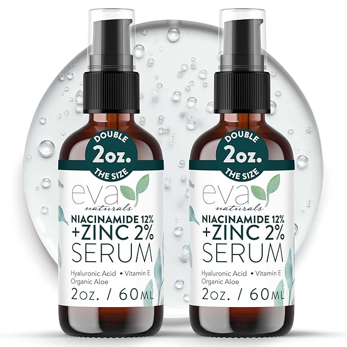 Eva Naturals Niacinamide 12% + Zinc Serum for Face – Dark Spot Remover, Pore Minimizer, Redness Relief, Hydrating Vitamin B3 with Botanical Hyaluronic Acid, Anti-Aging Serum for Clear Skin (2 Pack)