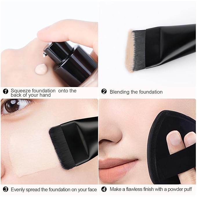 2Pcs Flat Foundation Brush,Face Mask Brush Makeup Spatula Facial Brush for Liquid Foundation Mask,Premium Face Korean Makeup Brush for Blending Cream (Black&Silver)