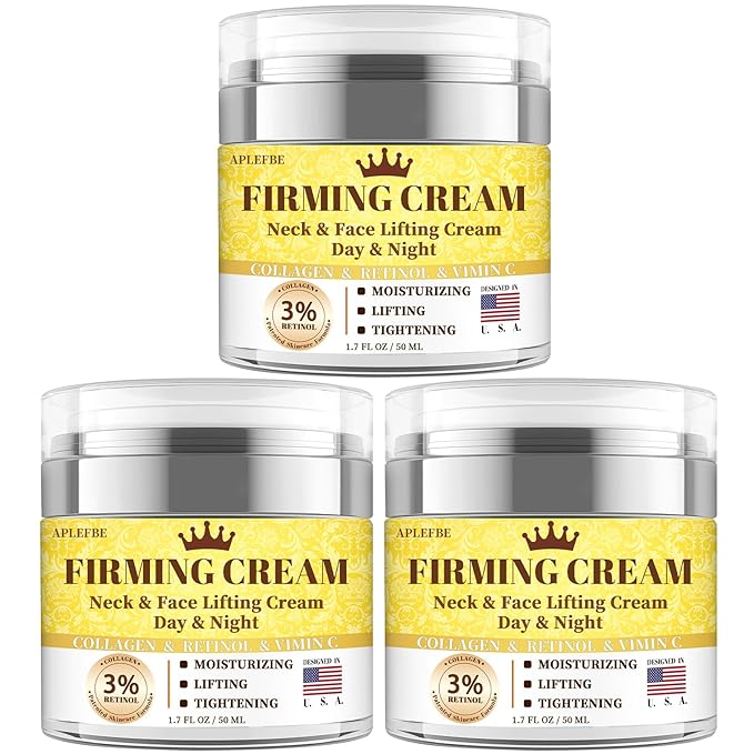 3% Retinol Cream Face Moisturizer, Anti Aging Neck Firming Cream with Collagen, Day & Night Face Cream with Hyaluronic Acid, Lifting & Tightening Wrinkle for Women & Men, 1.7 FL OZ, 3PC