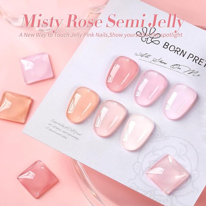 Born Pretty Jelly Pink Gel Nail Polish Nude Pink Sheer Translucent Gel Polish Milky Natural Gel Polish Set Nail Art Manicure DIY Kit Home Salon 6PCS