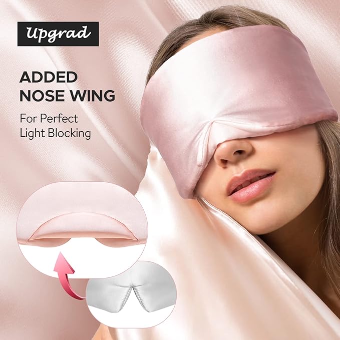 LitBear Silk Sleep Mask for Side Sleeper, Eye Mask Sleeping for Women Men 100% 22 Momme Pure Mulberry Silk, Face-Hugging Padded Eye Cover for Sleeping with Adjustable Band (Pink)