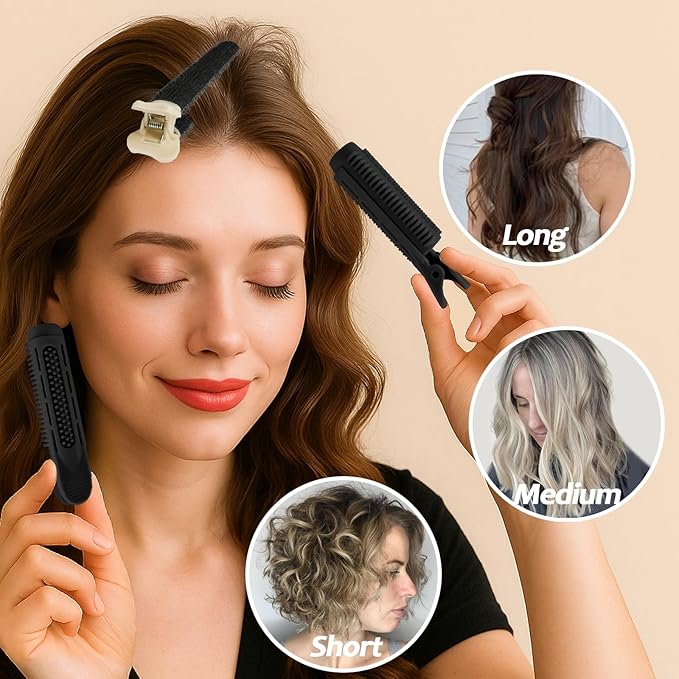 4PCS Volumizing Hair Clips for Root Lift & Volume - Instant Bangs Roller Clips for Effortless Curls & Lift - Velcro Rollers For Hair - Hair Rollers For Women - Black