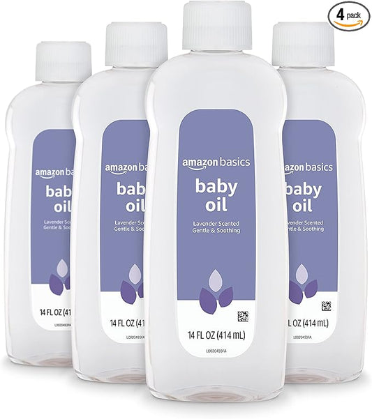 Amazon Basics Baby Oil, Lavender Scented, 14 Fl Oz (Pack of 4) (Previously Solimo)