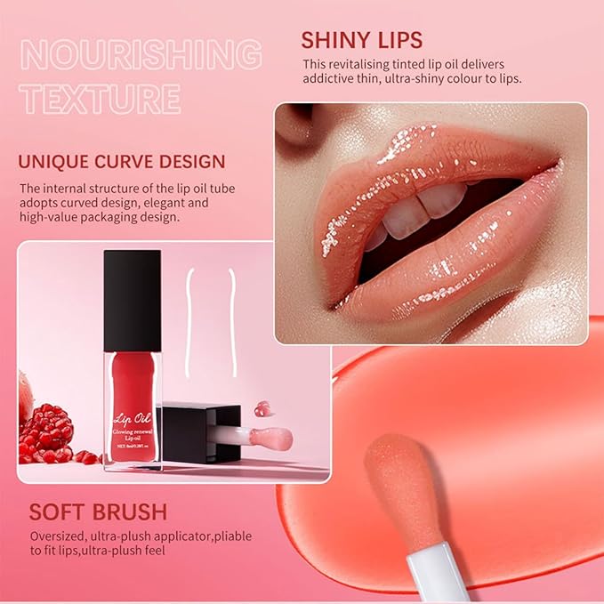 MAEPEOR Glowing Lip Oil 7 Colors Hydrating Lip Balm Nourishing Lip Care Lip Treatment Glossy Finish Non-sticky Moisturizing Lip Balm (05 Pink)