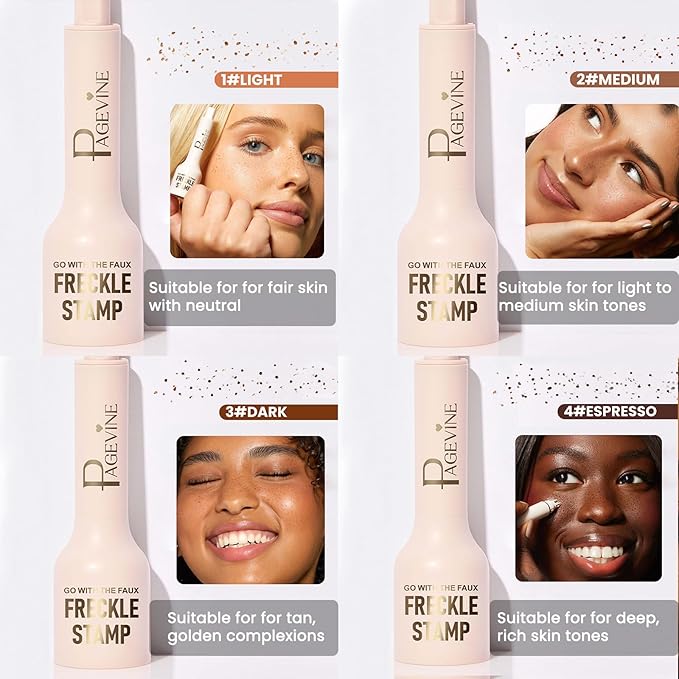 Freckle Stamp Pen,Fake Freckles Stain Marker Pencil Tool for Natural and Lifelike Sunkissed Face Freckle Makeup for Waterproof and Long-Lasting,Quick Dry 5-Point Faux Freckle Stamp Cushion, 03 Dark