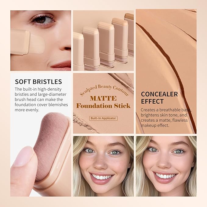 Beauty Balm Serum Boosted Skin Tint, Dual-Ended Eraser Foundation Stick with Brush, Full Coverage Cream Korean Makeup, Long-Lasting Stick for Smooth, Flawless Finish (#1 Cream)