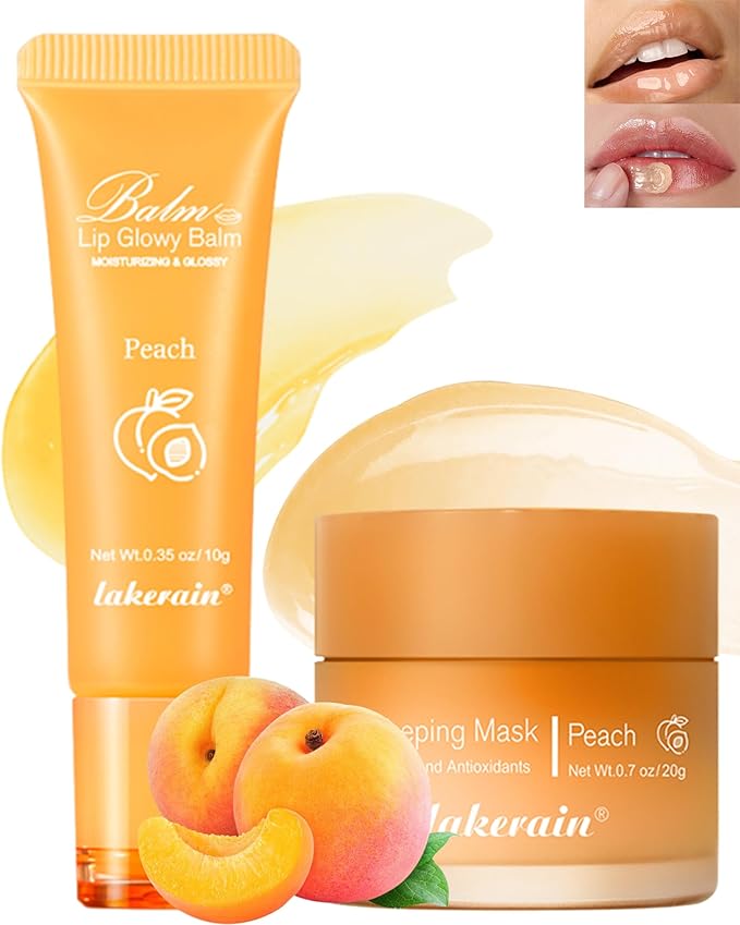 2Pcs Lip Glowy Balm & Lip Sleeping Mask Set,Hydrating Nourishing Repair Sleeping Lip Mask,Glossy Tinted Lip Balm,Day & Night Smooth Cracked Chapped Dry Lip,Lip Care Therapy Treatment for Women-01Peach