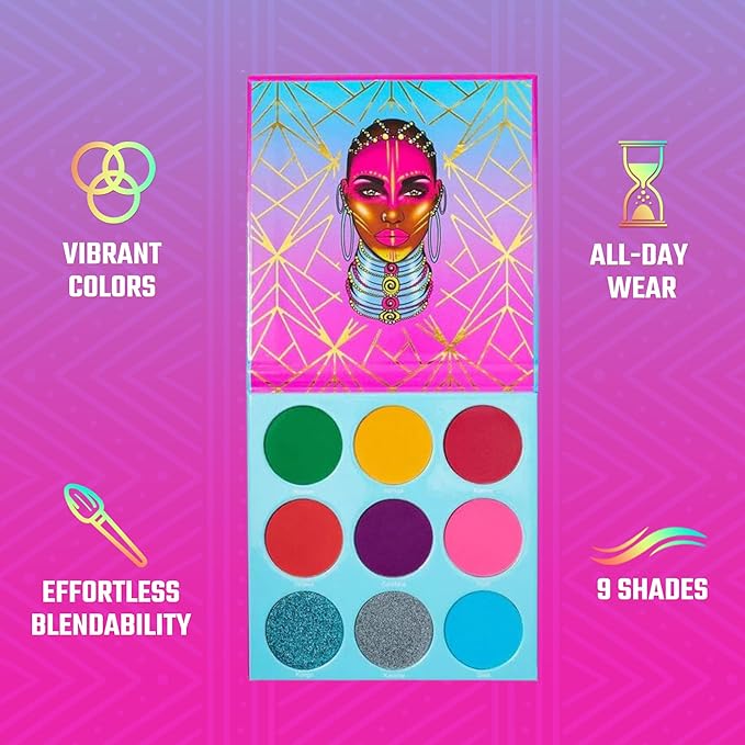 Juvia's Place Palette The Warrior III - Deep Emerald Green, Red, Violet, Cerulean Blue, Shades of 9, Pigmented Makeup Palette Eye Color & Shine