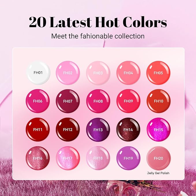 JODSONE 23 PCS Glitter Gel Polish with Soak off Base Coat Matte and Glossy Top Coat Glitter Red Pink Color High Shine and Fashion Gel Nail Polish Kit