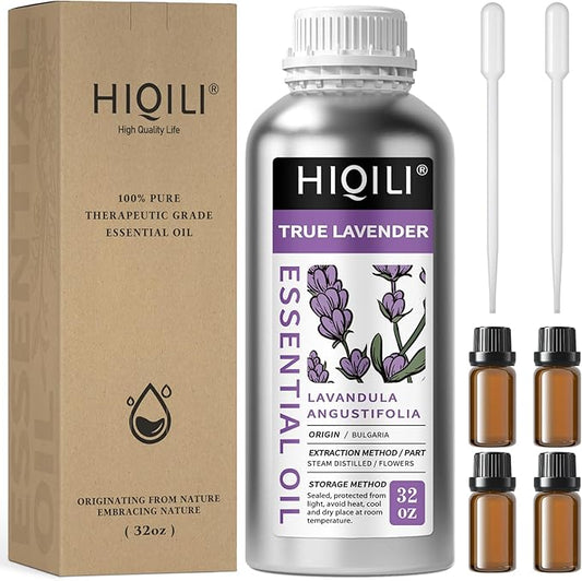 HIQILI 32 Fl Oz Lavender Essential Oil Pure, for Aromatherapy Diffuser, Hair, Includes Premium Quality Glass Dropper-32 Ounces