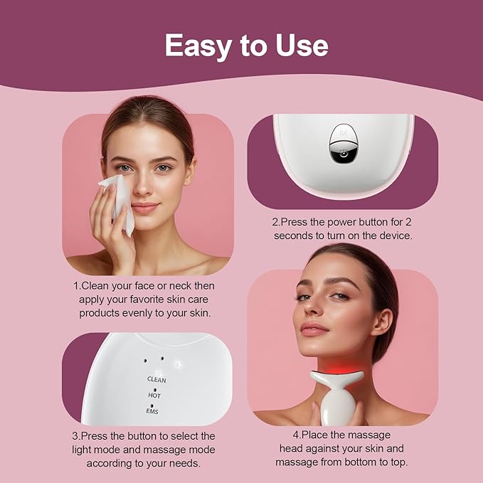 Facial & Neck Massager: Red Light Therapy for Women, Skin Lifting Beauty Device,7 in 1 LED Facial Sculptor Tool for Women's Daily Skincare