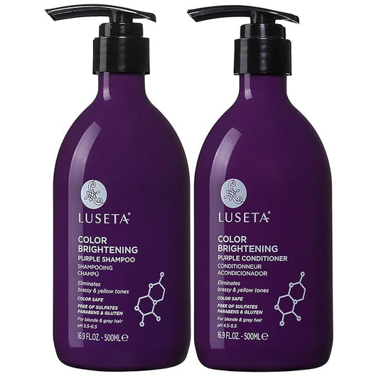 Luseta Purple Shampoo and Conditioner Set for Blonde, Gray - Color Treated Hair - Sulfate Free Paraben Free - Infused with Cocos Nucifera Oil for Curly and Damaged Hair - 2x16.9oz