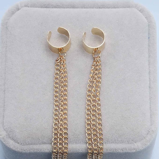 Boho Chain Tassel Earrings Gold Long Drop Dangle Earrings Dangle Chain Earrings Vintage Long Earrings Punk Earrings Jewelry for Women and Girls