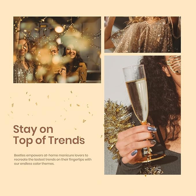 Beetles Shimmer Gel Nail Polish Set, 6 Colors Black White Polish Gel Silver Rose Gold Glitter Fall Nail Polish Soak Off Uv Lamp Nail Art Manicure Salon Gifts for Her Women