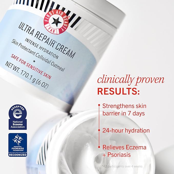 First Aid Beauty - Ultra Repair Cream, Intense Hydration Whipped Colloidal Oatmeal, Clinically Proven to Strengthen Skin Barrier in 7 Days & Helps Relieve Eczema, Luxury Moisturizer, 6 oz + Bonus, 2ct