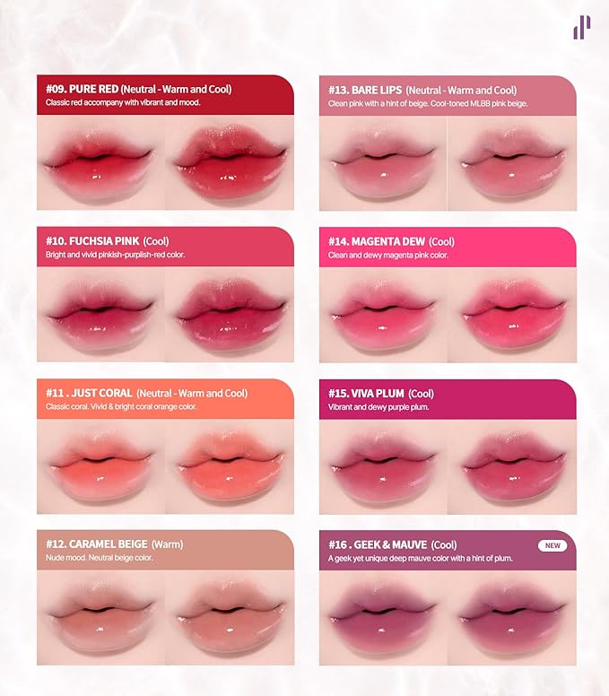 Heart Percent Dote On Mood Pure Glow Tint, Watery & Lightweight Moisturizing Lip Stain Long Lasting Liquid Lipstick 6.8g, #11. Just Coral