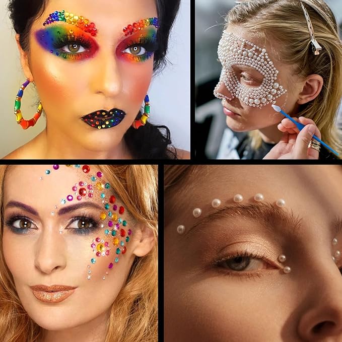 Flat Back Rhinestone+Half Round Pearl Kits Colorful Rhinestones+White+Beige Pearls With Picker Pencil And Tweezer For Home DIY And Professional Use