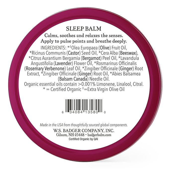 Badger - Sleep Balm, Lavender & Bergamot, Natural Sleep Balm, Scented Relaxing Balm for Children and Adults, Calming Night Balm, Organic Sleep Balm, 2 oz