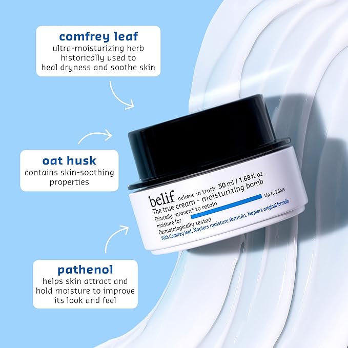 belif The True Cream Moisturizing Bomb with Oak Husk and Vitamin B | Moisturizer | Good for Dry Skin, Dryness Dullness, and Uneven Texture |For Normal, Dry Skin Types