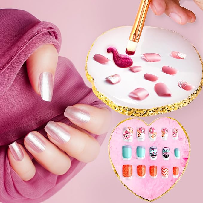 2pcs Heart-Shaped Resin Nail Art Palette, Gold Edge Round Makeup Mixing Palette, Nail Polish Plate, Nail Art Display Board Makeup Plate Cosmetic Mixing Tools