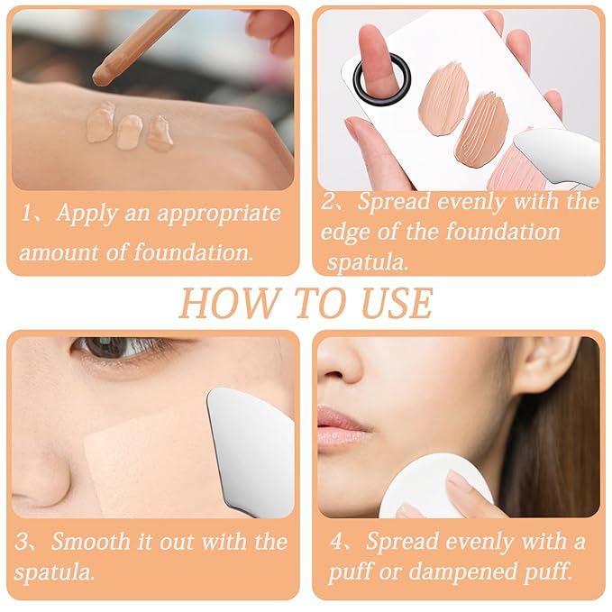 3 Pcs Makeup Foundation Spatula Spoon Tool Set, Make Up Mixing Palette Tray, Stainless Steel Skin Care Spatula, Cosmetic Scoop Scraper for Skincare Face Eye Cream (Silver)