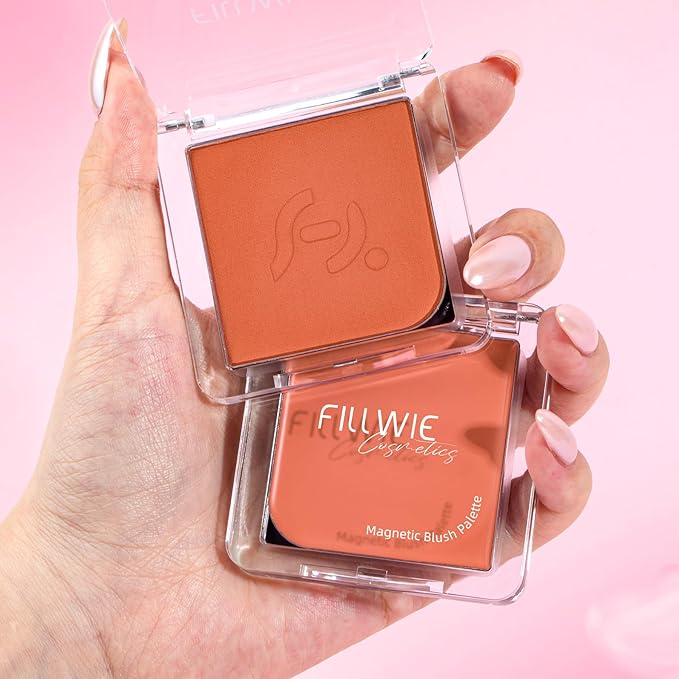 Blush Palette Duo – Cream & Powder Blush Set in Orange Brown, Long-Wearing & Moisturizing, Easy to Blend, Radiant Coverage for Cheeks, Eyes & Lips, Magnetic Palette Compatible (2Pack,Pumpkin Spice)