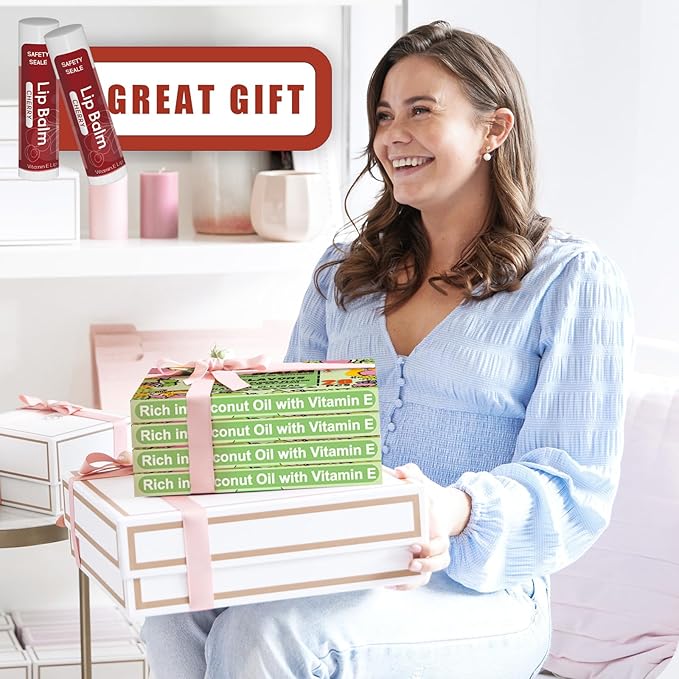 20 Pack Natural Lip Balm Bulk with Vitamin E and Coconut Oil Valentine's Day best choice - Moisturizing, Soothing, and Repairing Dry and Chapped Lips - 10 Flavors - Non-GMO