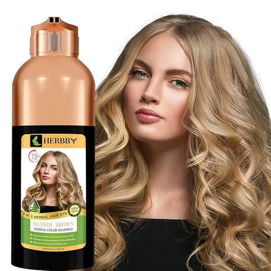 Hair Color Shampoo for Gray Hair Coverage&Color Transform with 9 Herbal Extracts –Long Lasting(6-8 Weeks),Shiny,Evenly Colored,Instant Hair Dye Shampoo&Conditioner, 500 Ml (BLONDE BROWN COLOR)
