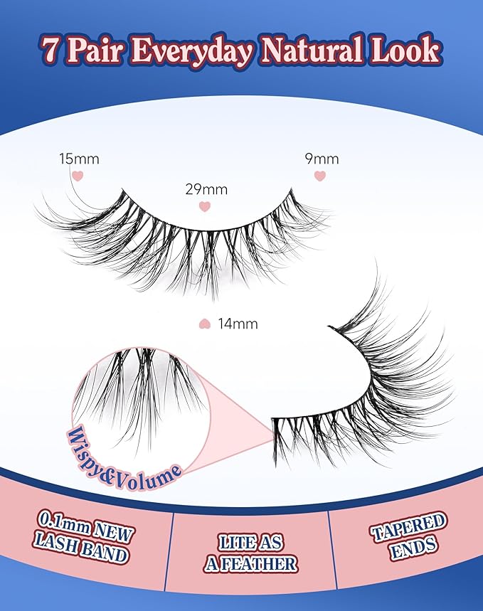 Cat eye Lashes Natural Wispy Lash Strip Natural Look Flared Eyelashes Fairy False Eye Lashes Fluffy False Eyelashes Soft 7 Pairs D97