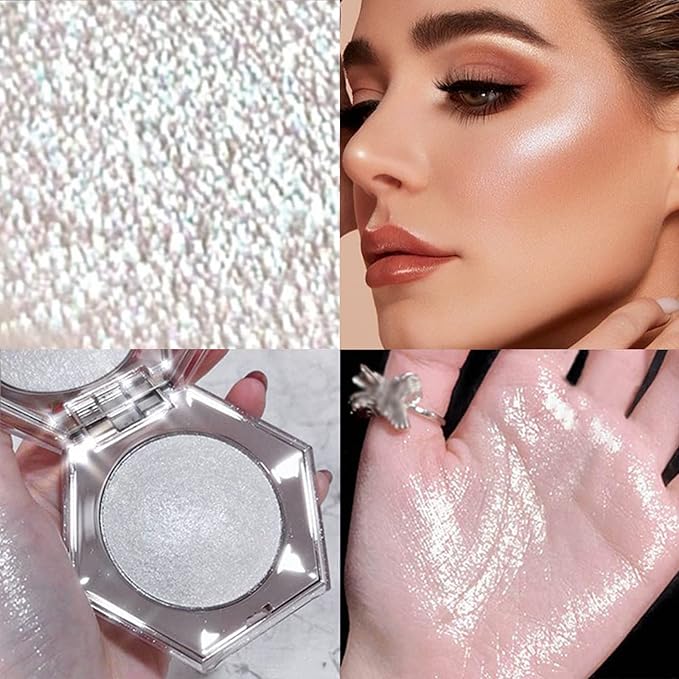 Erinde White Silver Face Highlighter Makeup Palette, Shimmer Glitter Highlighter Powder for Face Body, Natural Glossy Highlight Makeup Illuminator Highlighter Palette, Long-Lasting, Lightweight, 01#