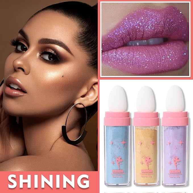 3PCS Polvo De Hadas Highlighter Glitter Stick Body Glitter Shimmer Face Brightening Highlighter Contour Powder Makeup Stick Face Blusher Fairy Glitter Highlighter Makeup - Blue,Yellow,Purple