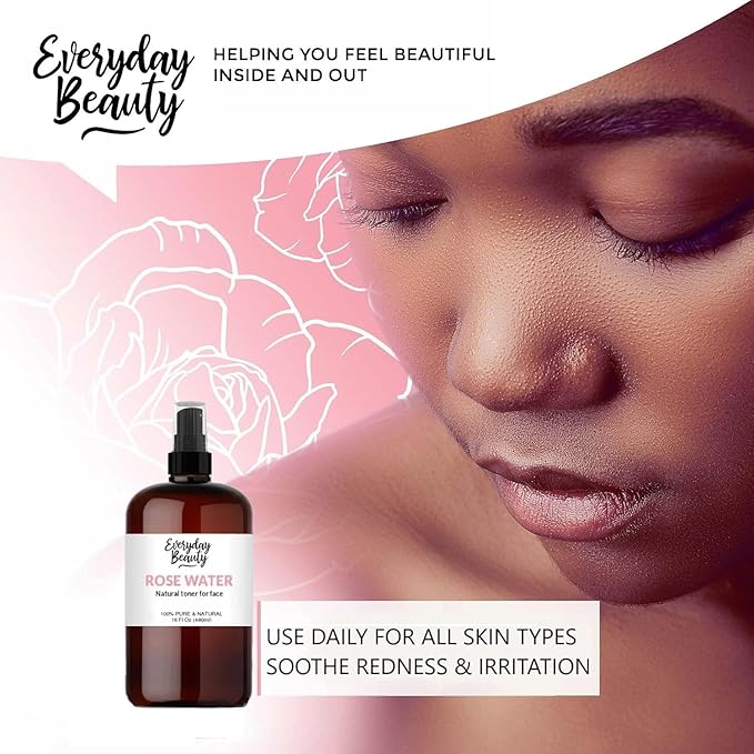 Rose Water Facial Toner - 16oz Bulk Alcohol-Free Vegan All Natural Refreshing for Face and Hair - Uplifts, Calming & Soothing for All Skin Types
