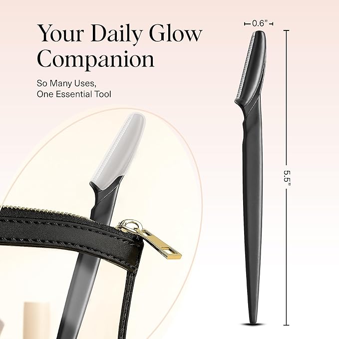 Kitsch Dermaplane Razor for Women Face - Face Razors for Women and Men - Eyebrow Trimmer, Shaver, Recycled Plastic Dermaplaning and Skin Care Tool - Black, 6 pcs