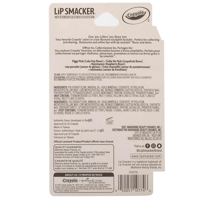 Lip Smacker Crayola Crayon Stackable Flavored Clear Balm Pink, Pinks, 0.03 Ounce