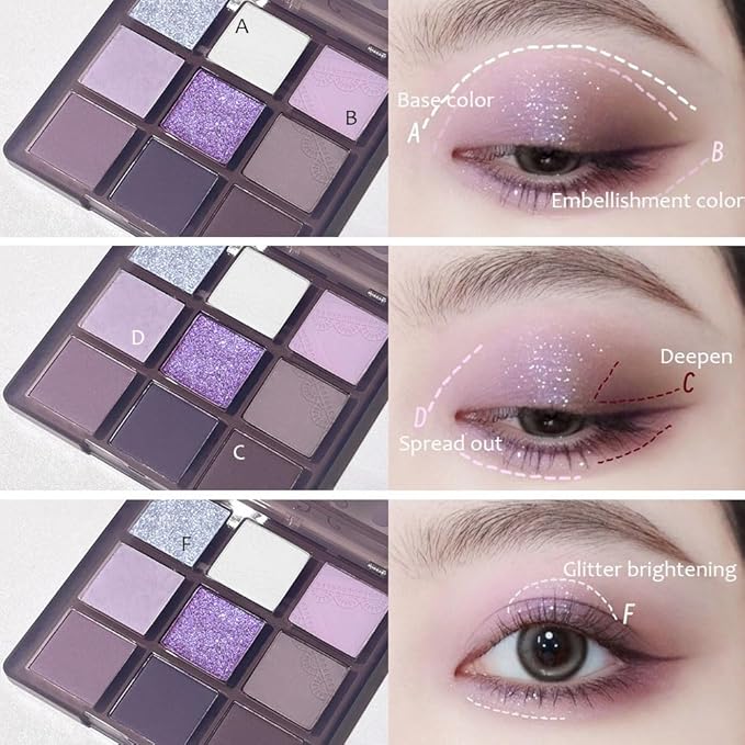 9 Colors Purple Silver White Tan Grape Matte Shimmer Eyeshadow Palette for Eye Makeup,High Pigmented Brown Eye Shadow Primers Powder Palet de sombras de ojos