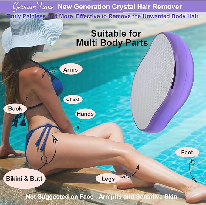 Crystal Hair Eraser,Natural Crystal Hair Remover,Reusable Painless Nano Glass Hair Removal Device Without Shaver,Gentle Crystal Epilator and Exfoliator for Soft Silky Skin(Violet)