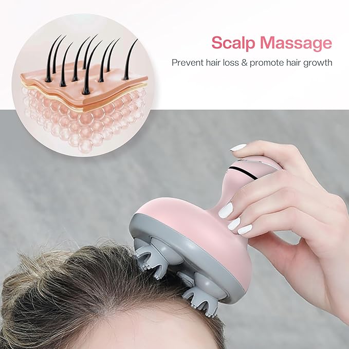 COMFIER Scalp Massager for Hair Growth, Waterproof & Full Body Kneading, 84 Massage Nodes, Handheld Head Scratcher, Cat Massager, Pink