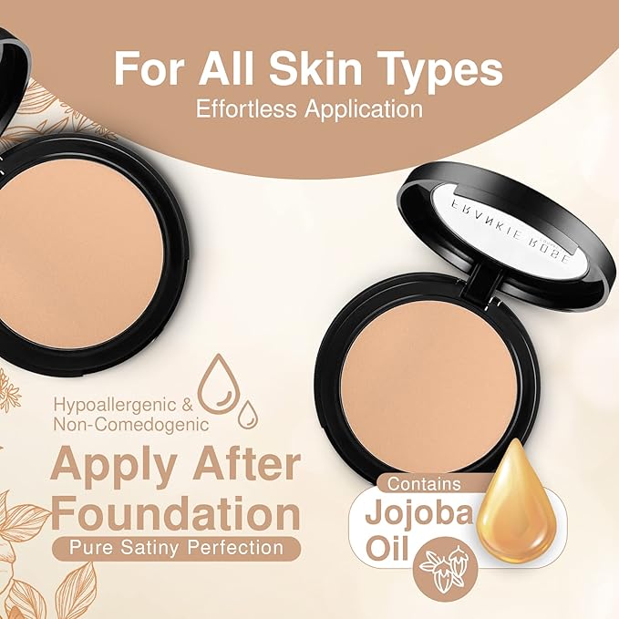 Frankie Rose Cosmetics Powder Foundation – Full Coverage Face Powder For Pores & Imperfections, Evens Out Skin Tone & Shine-Control | 58 Grams (Cream Puff)