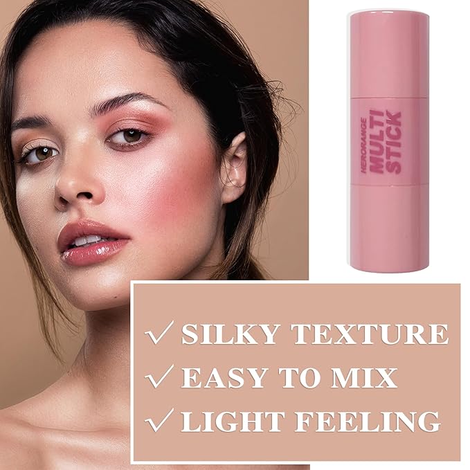 Cream Blush Stick with Brush and Makeup Sponge,Waterproof Multi Cream Makeup Stick,Lightweight,Long-lasting,2 in 1 Multi Blush for Cheeks & Lip Tint & Eyeshadow S