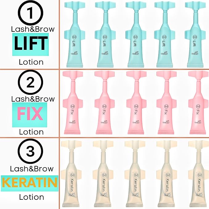 Lash Lift Kit Eyebrow Perm Kit Perm&Setting Lotion Set | Disposable large capacity 1.5ml lotion tube for Lash Lift Kit & Eyebrow Lamination Fast Acting 3-Step Lifting, Fixing Lotions with