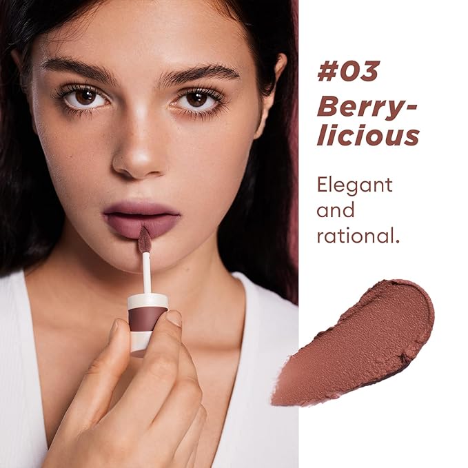 ITY Velvet Matte Finish Lip Stain-Mousse Textured Lip Clay, Nude Shade, Conceals Lip Lines, Rich Pigment Lip Tint Lipsticks, 0.14 oz (4g) in Berrylicious