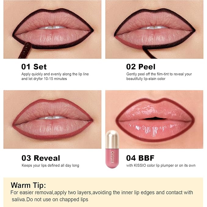 KISSIO Lip Liner Stain,Peel Off Lip Liner,Transfer Proof,Long Lasting and Waterproof,Lips Tint Tattoo,Natural Makeup Stain,Matte Finish,Gray pink