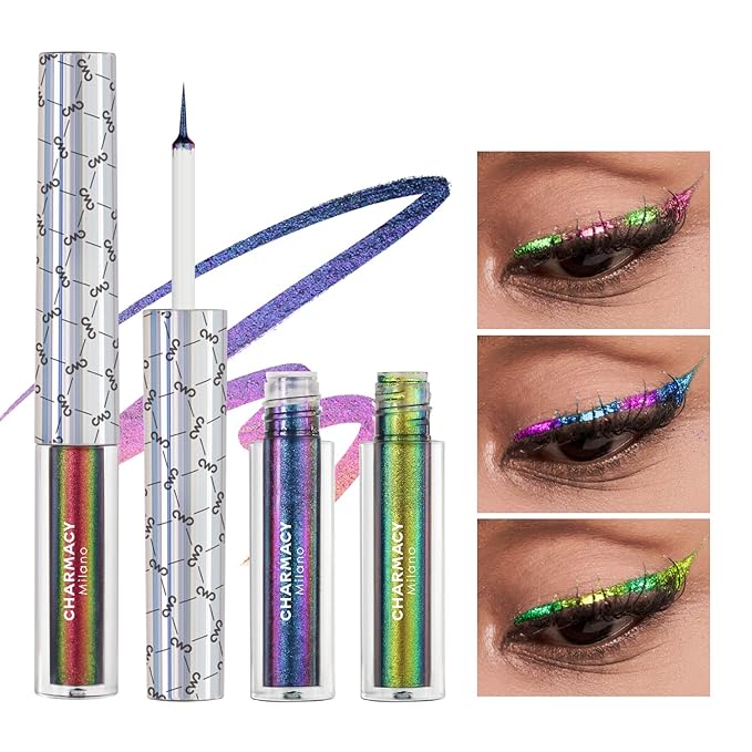 CHARMACY Chameleon Liquid Eyeliner, Liquid Glitter Eyeliner, Highly Pigmented, Metallic Intense MultiColor Shifting waterproof Eyeliner, Ultra-Fine Tip, Longwearing, Smudge-proof (#SET2-902/904/906)