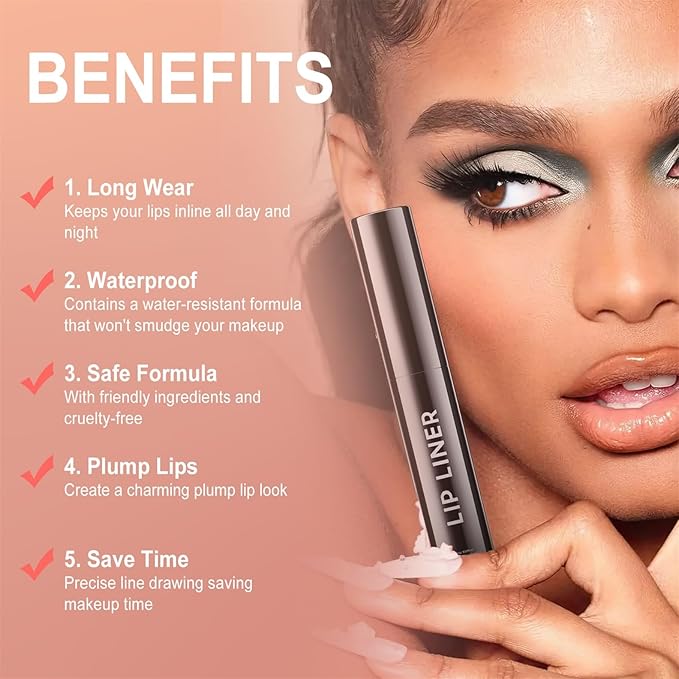 Lip Stain Peel Off, Lip Liner Moisturizing Long-Lasting & Waterproof, Transfer Proof & Plumping, Non-Stick Cup, Rose Color