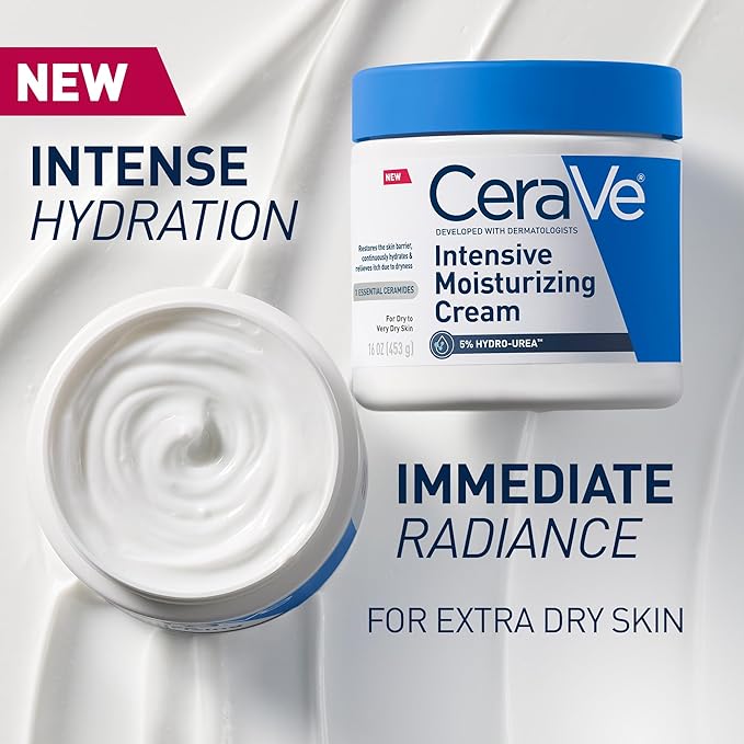CeraVe Intensive Moisturizing Cream, Body Moisturizer With Shea Butter, 72H Hydration + Skin Barrier Repair, Fragrance-Free Body Lotion For Extremely Dry Skin, 19oz