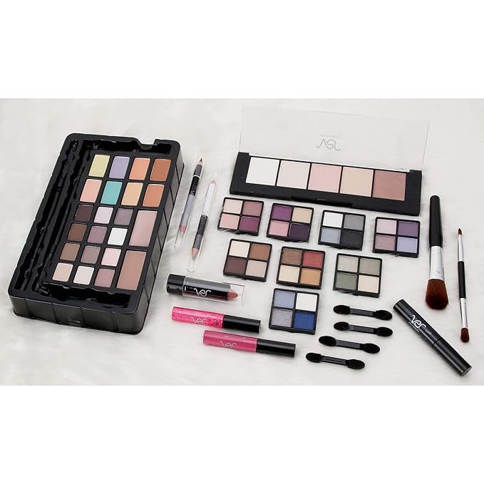 72pcs Makeup Gift Set Kit Train Case With Extendable Trays (eyeshadow, Blushes, Lipstick & More) - Vmk1504
