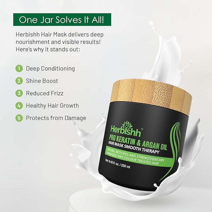 Herbishh Argan Hair Mask-Deep Conditioning & Hydration For Healthier Looking Hair for very Dry, Weak, Stressed Out Hair, No Sulphates, No Parabens