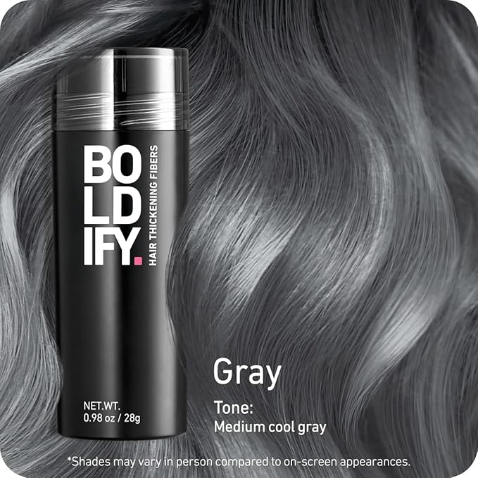 BOLDIFY Hair Fibers (28g) - Fill In Thinning and Fine Hair for an Instantly Fuller, Thicker Look - 14 Shades for Women & Men - Gray