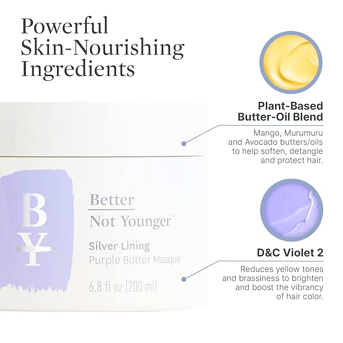 Better Not Younger Silver Lining Purple Hair Mask for Women 40+ – Deep Conditioning Treatment for Gray, Silver & Blonde Hair - Butter Mask with Plant-Based Oils – Hydrates & Neutralizes Brassiness