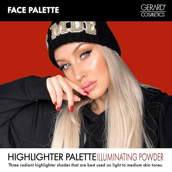 Makeup Highlighter Palette Trio (Starstruck) by Gerard Cosmetics | Vegan Powder Highlighter Makeup Palette with Three Luminous Shades | Cruelty Free and Made in the USA